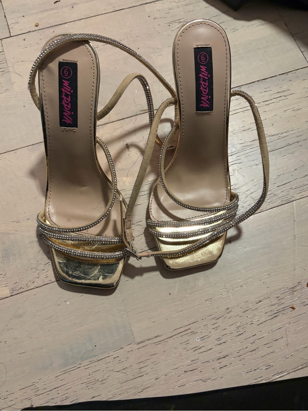 Wild Diva Metallic Gold Strappy Heeled Sandals